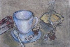 Kaffee im Atelier, 1998, 29,5cm x 41cm, Pastellkreide, Papier,  280,- €