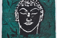 Buddha, green leaves, 2022,  25 cm x 20 cm, Holzschnitt, Papier/1/1, 120,- €