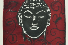 Buddha, red ornament, 2022, 25 cm x 21 cm, Holzschnitt, Papier/1/1, 120,- €