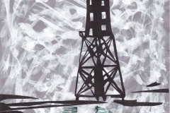 Schwarzer Leuchtturm, 2019, 23 cm x 21 cm, Acryl, Papier, 180,- €